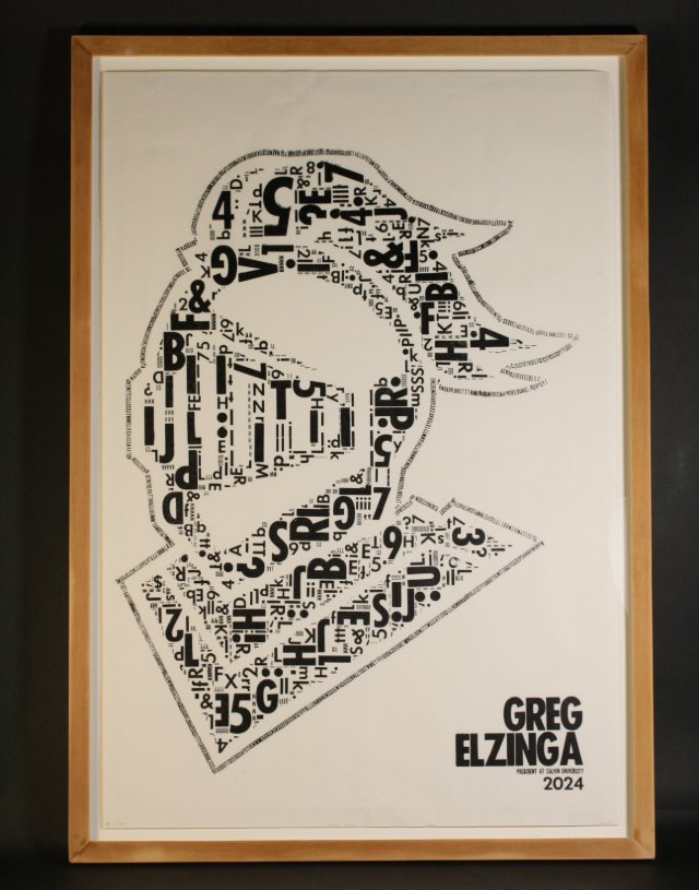 Typographic portrait poster of Greg Elzinga built from metal type, 2024